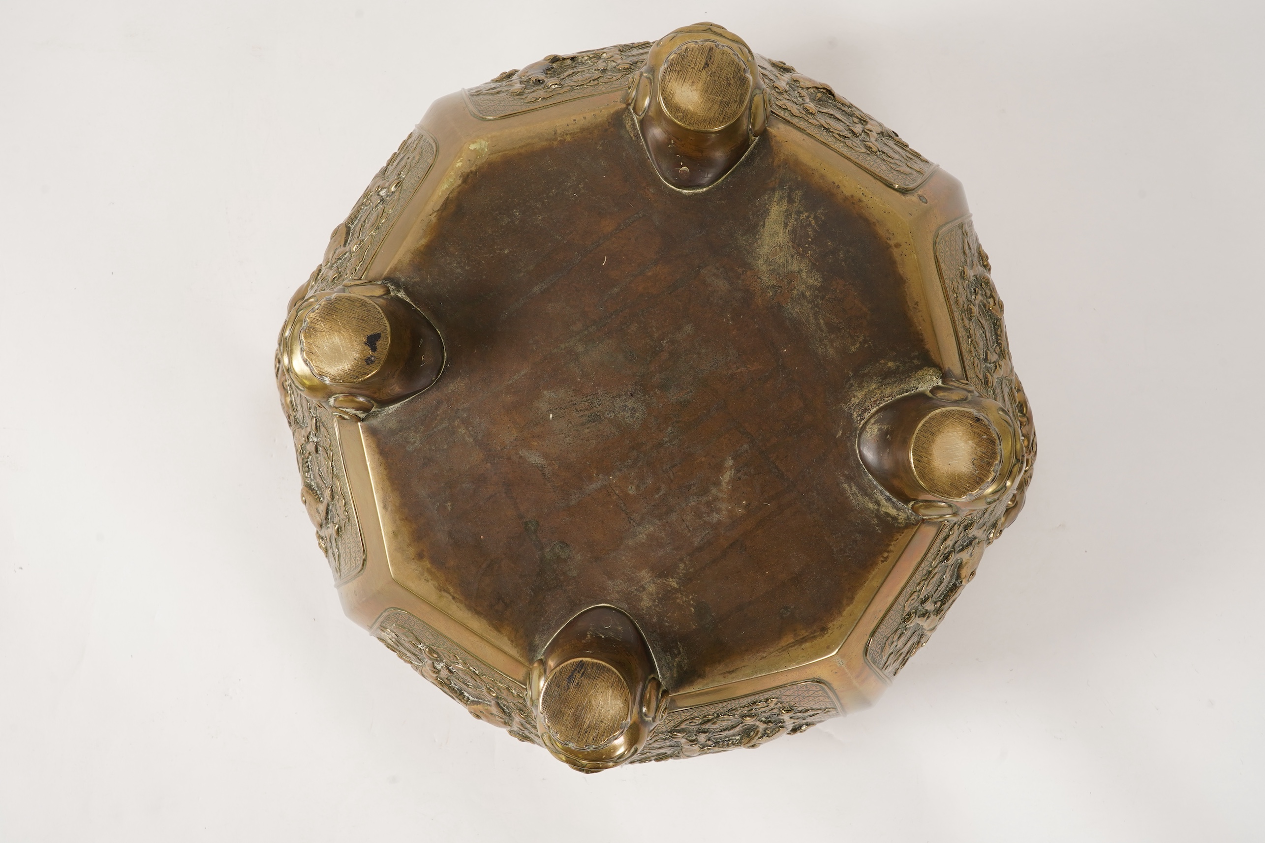 A large Chinese or Japanese bronze octagonal jardiniere, 19th century